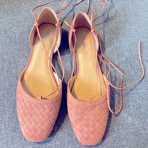 Madewell Celina Woven Ankle-tie Flats in Nubuck